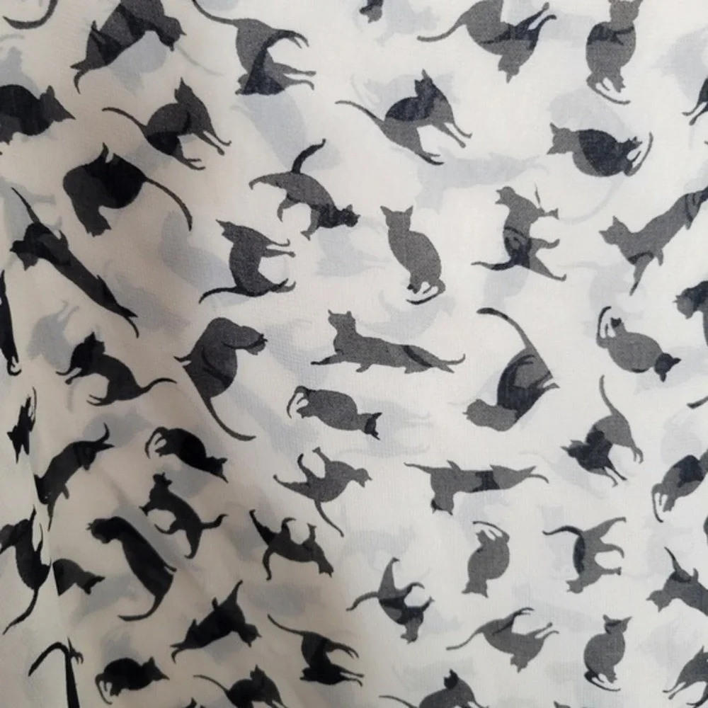 Cat Print Sheer‎ Scarf Cream Black Lightweight crazy cat lady Shawl